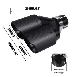 Vechkom 2.5 "Inlet to 3.5" Outlet 7.48'' Overall Width Exhaust Tip Black Dual Y Carbon Car Rear Tip 9.8" Length Universal for Vehicles with 2.5" O.D. (Matt All Black)2PCS