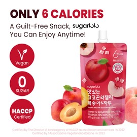 Sugarlolo Konjac Sweet Coco Peach & Plum Jelly Snack - Vegan Jello with Zero Sugar | Only 6 Calories per Pouch | Low Calorie Korean Snacks | 5.29 Oz (150g) | 10 Pack