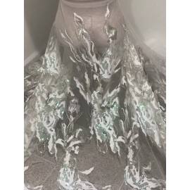 wowfabric4less123 White Gold Iridescent Embroidery sequins Stretch Mesh Lace fabric 50” Width 1 Yd