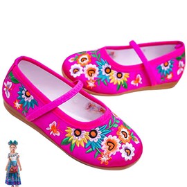 Encanto Mirabel Isabela Costume Shoes for Girls Gorgeous Mary-Jane Ballet Pumps Comfortable Low Heel Round Toe Flats Floral Embroidery Shoes for Girls Rose