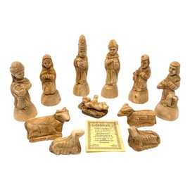 Bethlehem Olive Wood Christmas Nativity Set from The Holy Land 11 Pcs Tabletop Scene