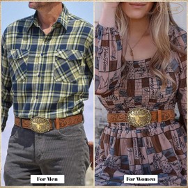 JASGOOD Mens Western Cowboy Belt Buckles for Men,1.5" Wide Genuine Leather Belt Cowgirl Mens Leather Belt for Jeans Brown