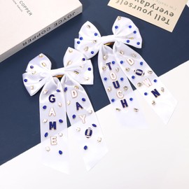 2PCS Football Hair Bows Game Day Accessories Outfits for Women Football Game Day Hair Bow Clips Large White Black Silky Satin Hair Ribbons Barrettes Football Mom Team Spirit Accessories Gifts