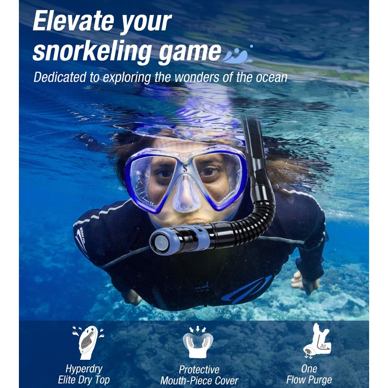 Aegend Dry Snorkel, Dive Mask Easy-Breath Free Diving Snorkel for