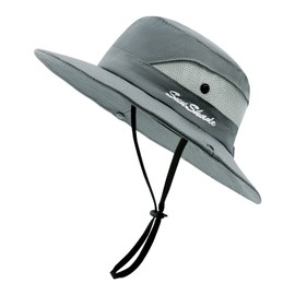 SEYUFN Women's Sun Hat Outdoor Summer Hiking Hat Women's UV Protection Bucket Cap Foldable Mesh Ponytail Wide Brim for Safari Fishing, A-Pures Grey