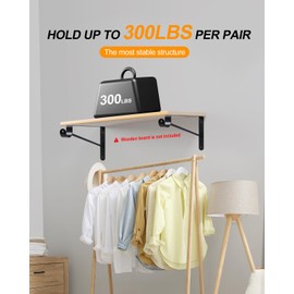 Supforce 6 Pack Closet Rod Bracket Heavy Duty, Wall Mounted Closet Shelf Brackets, Metal Closet Shelf Brackets with Rod Support, Black