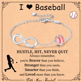 Miss Chipmunk Baseball Infinity Bracelets for Girls Women,14K Gold Plated Bracelet Sport Accessories Jewelry Gifts for Wife Mom,Graduation Gifts for Kids Girls Women Teens(Baseball,Silver)