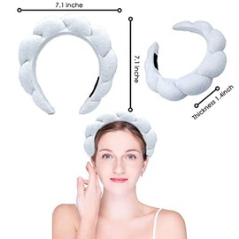 Taicols Spa Headband for Women, Girls Prevent Liquid from Spilling,Makeup Headband, Sponge & Towel Headband, Used for Facial Mask, Makeup Removal, Shower, Made of Soft & Absorbent Material, Equipped with A Pair of Spa Wrist Washband. (White)