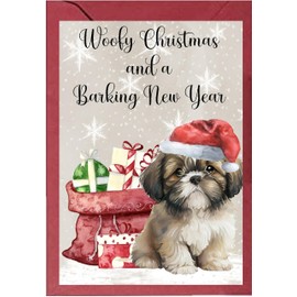 Shih Tzu Dog - Chrismas Card - Woofy Christmas Bag and Presents