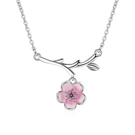 Hudiepan Cherry Blossom Necklace, Pink Crystal Zircon Cherry Blossom Flower Chain, Women's Chain, Cherry Blossom Flower Necklace, Cherry Blossom Pendant Necklace, 45 cm Chain Length, Gift for Women Girls