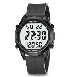 Hearkent Pedometer Watch for Walking for Senior No App Required with Steps Calories Counter and LCD Large Numbers(All Black)