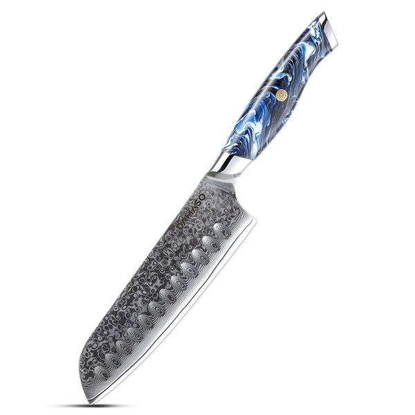 Damaso Santoku Knife (17.8 cm), Blue Ocean Santoku Knife Damascus Damascus Knife Made of 67 Layers Damascus Steel