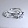Sterling Silver & CZ Crystal Engagement Wedding Ring Set -