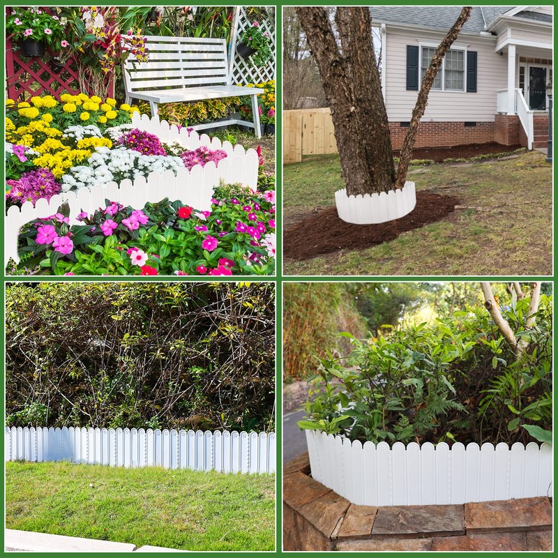 10.6" H White Garden Edging Borders, 10Pcs Plastic Garden Landscape