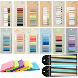 3320 Piezas Kit de Organización, Notas Adhesivas con Regla, Separadores de Colores y Post It Transparentes para Archivos, Escritorio y Material Escolar