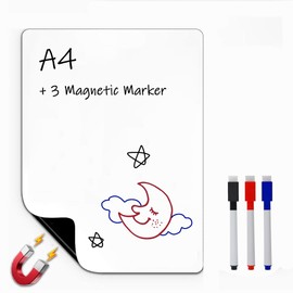Whiteboard Magnetic Fridge White Board Sheet 8x12 Inch, Magnetic White Board Easy to Write and Wipe, Refrigerator Magnet Whiteboard Notepad for Home Office, Kitchen, Grocery List (Includes 3 Markers)