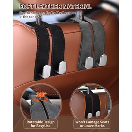 LQLAN Headrest Hooks for Car, 4 Pack Car Seat Back Organizer Storage Hook, Double Hook Car Seat Hooks for Hanger Purses and Bags, Leather Purse Holder for Car, Grey