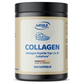 Collagen Capsules Pack of 300 High Dose - 4500 mg Bioactive Collagen Hydrolysate Peptides per Daily Dose I Wehle Sports Made in Germany Collagen Type 1, 2 & 3