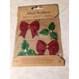 EK Success JOLEE'S BOUTIQUE PARCEL 3D STICKERS SEQUINED VINTAGE BOWS AND HOLLY RED GREEN 3D