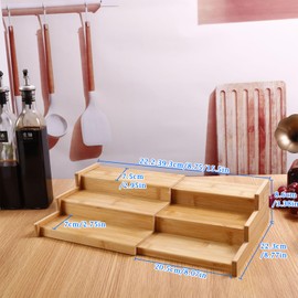 Wisebom 3-Tier Spice Rack Spice Holder Bamboo Extendable Practical Spice Rack Expandable Bamboo Spice Rack for Kitchen Cabinet