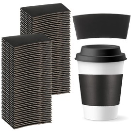 Thenshop 100 Pcs Black Coffee Sleeves Disposable Cup Sleeve Corrugated Kraft Paper Coffee Cup Sleeve Cup Cardboard Protective Hot and Cold Insulator, Fits 12, 16, 20, 22, 24 oz Drink Beverage Cups