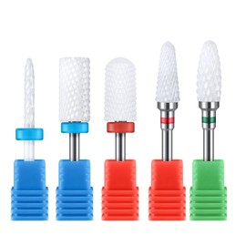 5 PCS Ceramic Nail Drill Bits Set, 3/32 Inch Professional Acrylic Nail File Drill Bit, Gel Nail & Cuticle Polishing Tools for Manicure & Pedicure