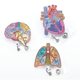 Obookey Nurse Badge Reel Retractable - 3 Pcs Organ Heart Brain Lung ID Badge Holder with Acrylic Alligator Clip for Hospital Worker Nurses Nursing Medical Student Name Card Reels Accessories Gifts