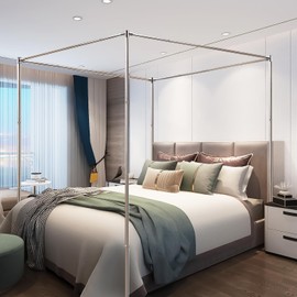 Stainless Steel Canopy Bed Frame Twin Size, Sturdy Post Poles Thicken Twin Size Canopy Frame for Metal Bed Wood Bed Bedroom Decor