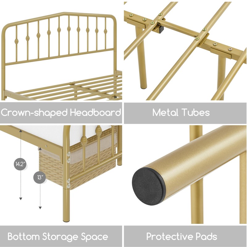 Yaheetech Queen Bed Frames Metal Platform Bed with Victorian Style