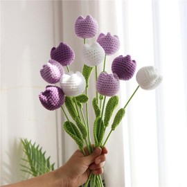 Christmas Room Decor Crochet Tulip Flower without Vase, 10pcs Artificial Fiber Flower, Knitted Tulips, Flower Arrangement, Gender Neutral Products, Decorative Flower, Home Decor Tulip Flowers, Fall Decor - Color: multicolor2, Specification: 10pcs(without