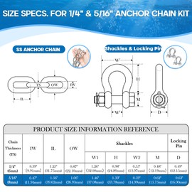 hannger 5/16" x 4' Anchor Chain Kit, 316 Stainless Steel Marine Grade Boat Anchor Chain, Heavy-Duty Anchor Lead Chain w/ 2 Pcs Anti-Off Double Shackle Link Ends for Boat, Pontoon, Deck, Fishing & Sail