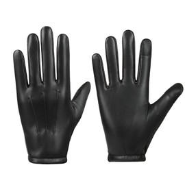 LUFFLOK Black Mens PU Faux Leather Gloves, Touchscreen Texting Winter Warm Gloves with Thin Inner Fleece, Cold Weather Outdoor Driving Soft Gloves for Men and Women, Function Autumn & Winter (Black)