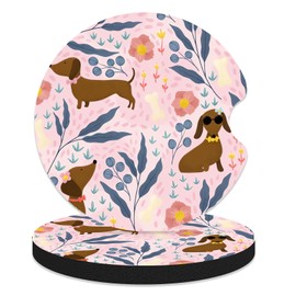 FJyuanqi Car Coasters for Cup Holders, 2 Pack Anti Slip Universal Rubber Car Cup Coaster for Women Men, Car Interior Accessories - Dachshund Flower Floral