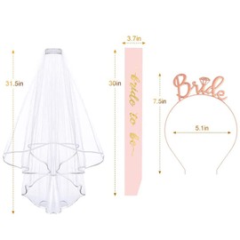 Pack of 3 Decorative Accessories for Hen Party Sash, White Veil with Comb, Women's Crown Headband with Bride to be, Team Bride, Bridal Shower, Hen Night Party Accessories