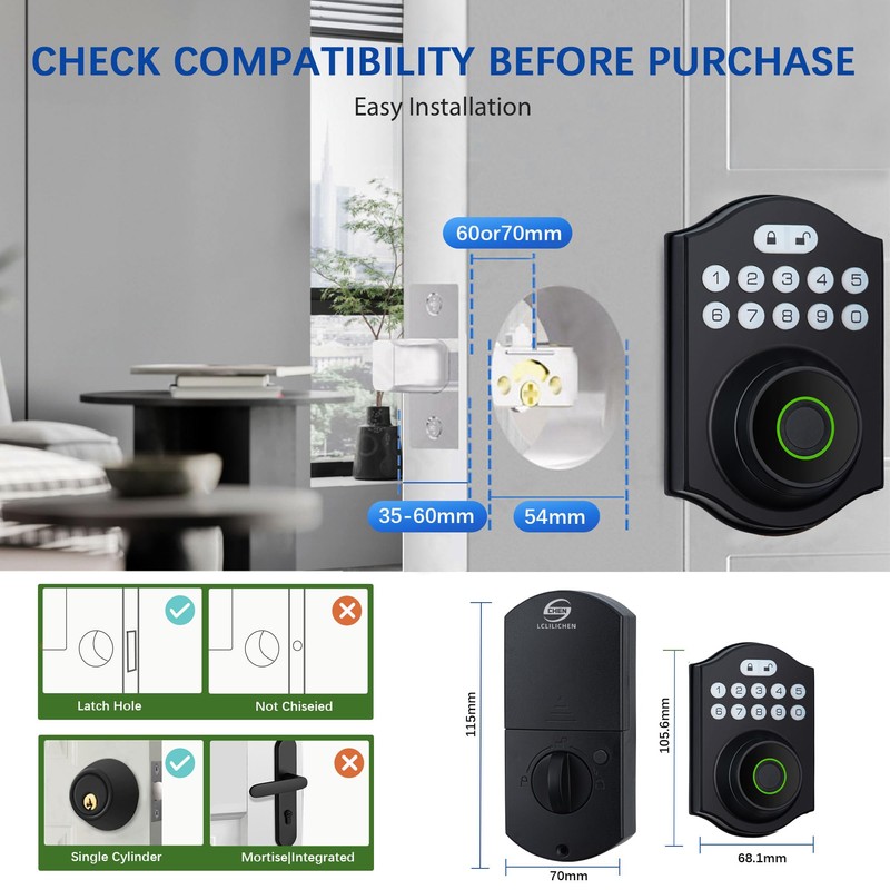 CHEN LCLILICHEN Smart Fingerprint Door Lock, Keyless Entry Deadbolt with