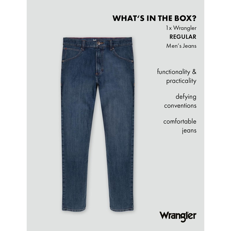 Wrangler Wrangler Mens Red Kabel Regular Jeans, Dark Stone, 34W