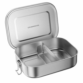 G.a HOMEFAVOR Stainless Steel Bento Lunch Box - Leak-Proof Metal Bento Box, Large Food Container with Lock Clips, Snack Container, Dishwasher Safe, 2 Compartments, 1200 ml/40 oz