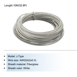 sourcing map AWG 24 2x0.3 Thermocouple Wire Braided Fiberglass Insulation Up to 480°C/896°F 33 Ft for Thermocouple Probe Temperature Sensor