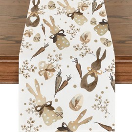 Easter Decorative Table Runner, Hessian Print, Easter Rabbit, Egg Table Decoration, Table Runner, Home Decoration, Table Cloth, Easter Spring Party, Birthday Party Table Decorations, 183 x 33 cm (#A)