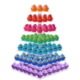 weddingwish Cupcake Stand, 7 Tier Square Cupcake Stand for 160 Cupcakes, Acrylic Cupcake Tower Stand, Large Cupcake Display Stands, Tiered Cupcake Holder Stand for Birthday, Party, Baby Shower