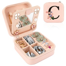 Small Travel Jewelry Case Organizer for Women - Mini Box for Girls, Friend Gifts, Initial C