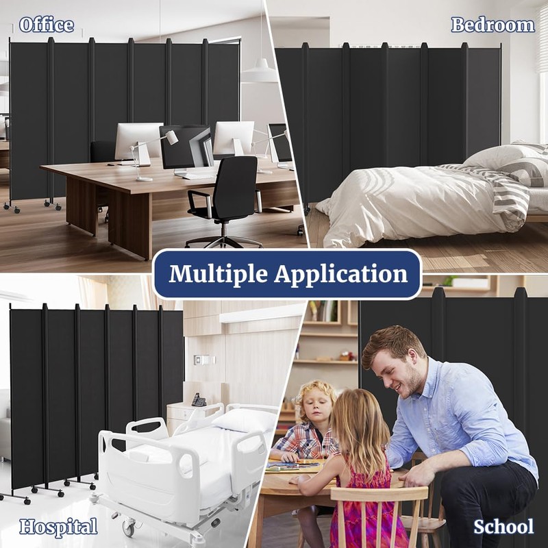 Kokorona 6 Panel Room Divider, 6FT Tall Rolling Privacy Screen