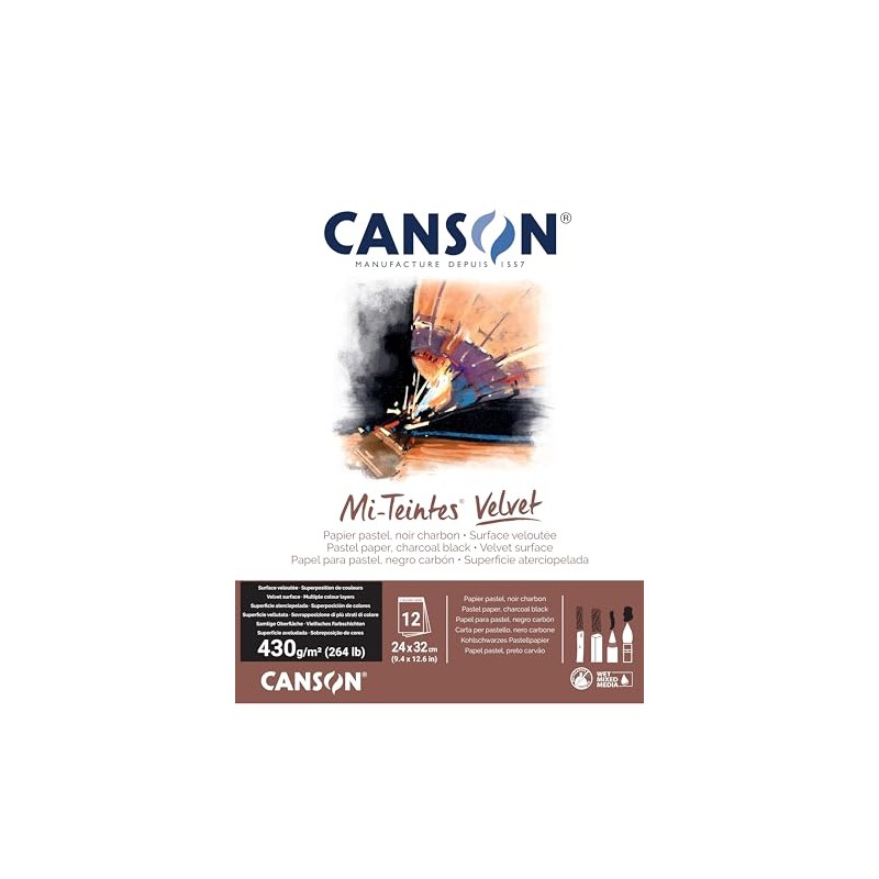 CANSON Mi-Teintes Velvet Pastel Paper, Velvety Surface, 430 g/m², Glued