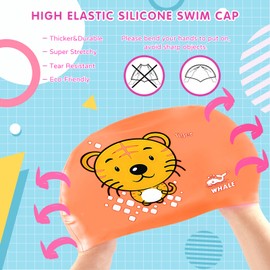 Kids Swim Cap Cute Animal Print Swimming Cap Suitable for Boys and Girls Aged 3-16 Years Old(Tigers Print Pattern)