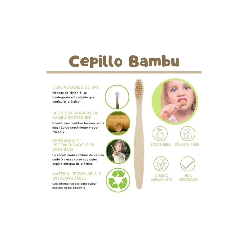 50 Cepillo De Dientes Ecológico De Bambú Niños