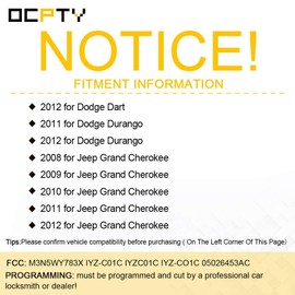 OCPTY Replacement 1Pcs Remotes Key Fob for Chrysler Town & Country for Dodge Grand Caravan for V-olkswagen Routan 2008-2018 M3N5WY783X IYZ-C01C IYZC01C IYZ-CO1C 05026453AC 05026453AD 05026453AE