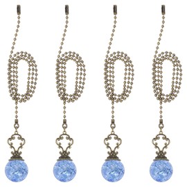 PATIKIL 22" Ceiling Fan Pull Chain, 4 Pcs Crystal Pull Chain Fan Connector Vintage Ceiling Fan Ornament Fan Chains Extender for Ceiling Light Lamp Fans, Light Blue (Ball)