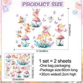 Fairy Butterfly Girl Wall Decals Removable Woodland Animal Wall Stickers Mushroom Deer Fox Rabbit Peel and Stick Wall Decor Vinyl Gaeden Plants Grass Wall Art for Kids Bedroom Nursery Home Decoration
