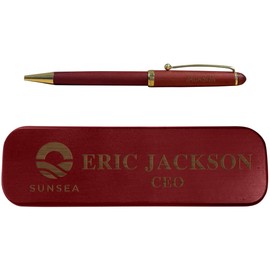 PlaqueMaker Customizable Rosewood, Maple or Bamboo Pen Set with Engraved Text and Logo, Includes Pen and Case (Rosewood)