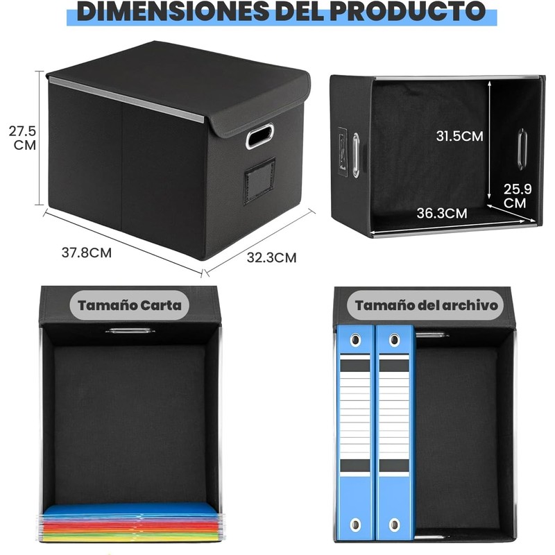 Paquete de 2 Cajas Organizadoras de Archivos con Tapa y